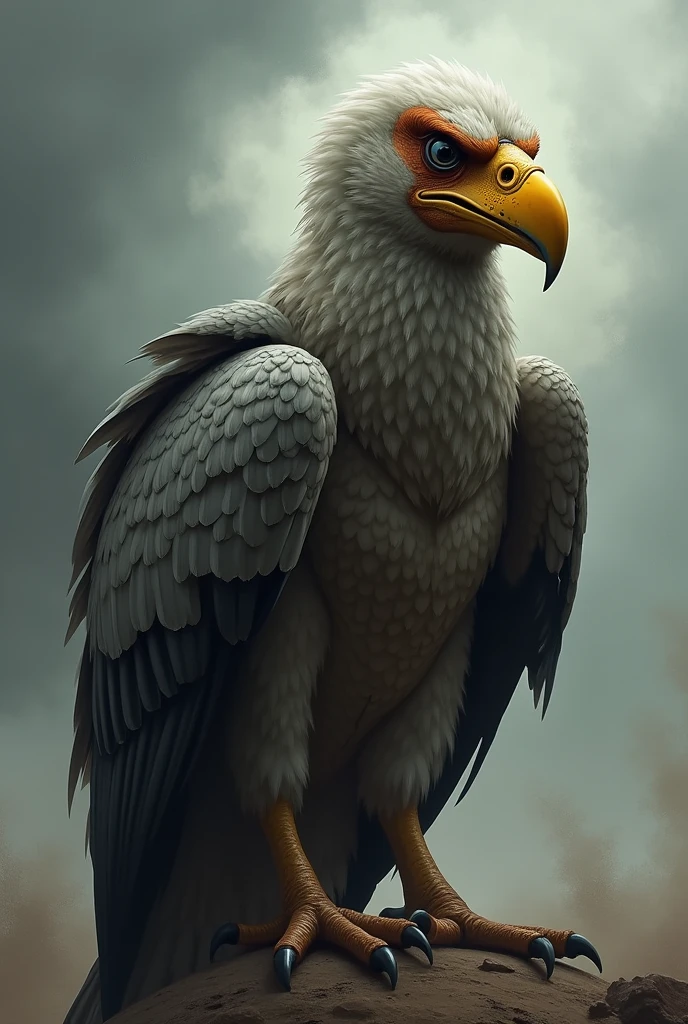 Drawing of a yellow-beaked vulture with an evil smile