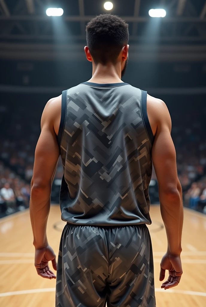 Gray basketball jersey with unique design and has a vector pattern