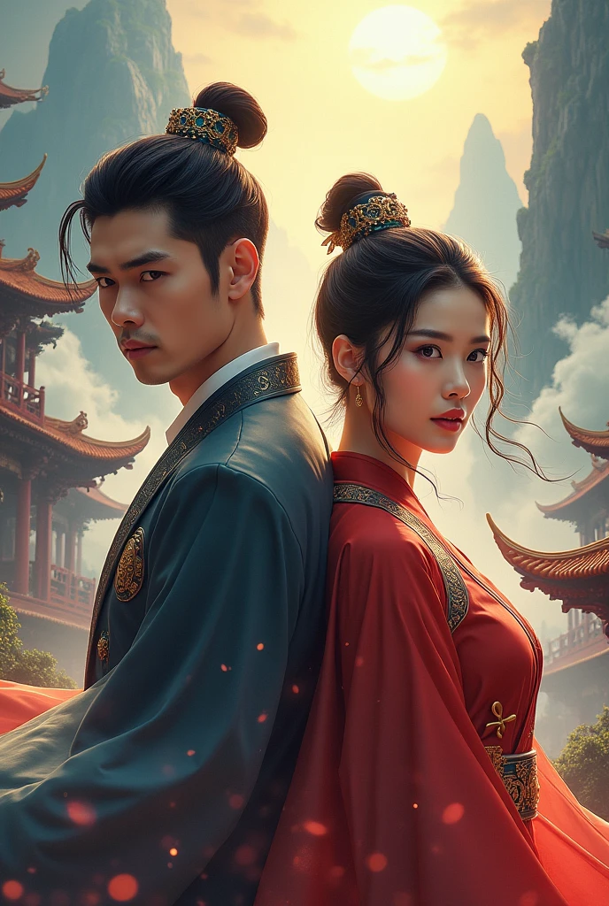 Make a poster for Korean actress Kim Jiwon(girl) and korean actor Kim Soohyun(boy) that is similar with Chinese Action Romance Fantasy shows.