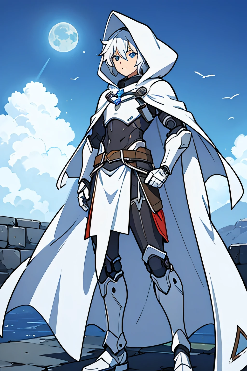 Robot　male　armor　Fantasy　Pure white cloak