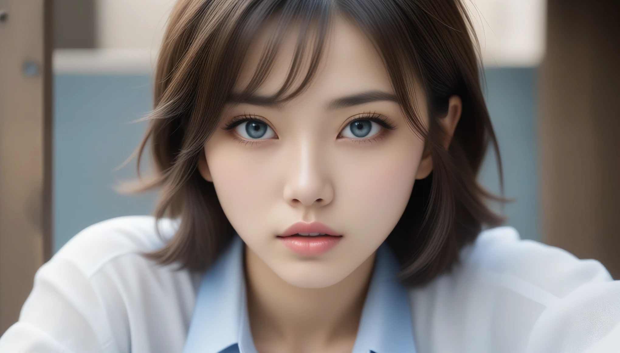 8k, Ultra-high resolution, Highest quality, masterpiece, 三分割法によるphotograph,Surreal, photograph, 1 , (:1.3), cute, cute顔, 細部までBeautiful Eyes, 細かくdetailedに,masterpiece,One Girl:1.2,Japanese women,Young Wife,cowboy shot,glaring,Black short hair,messy hair,(Dirty work clothes:1.3),Staring through the wire mesh,Blue Collar,Factory wall,(Beautiful attention to detail),Subtle details, detailedな顔,anger,Attractive eyes,(ポートレートphotograph:1.4),(Photorealistic images:1.4),Fantasy art,(Beautiful Face:1.4),美しくAttractive eyes、Beautiful Eyes、Grayscale 16Bits,(Tight waist:1.4)、(Beautiful with perfect body proportions:1.4),Pink Lips,Looking at the audience,(((Ideal body type))),A-cup small breasts :2,、Portraiture:2、Perfect Anatomy、鮮明なdetailed、detailed,Fashion magazine cover,Thin lips,完璧でBeautiful Face ,完璧でcute顔, Skin with attention to detail, Perfect limbs、Narrow waist,Surreal,Light and shadow,darkness