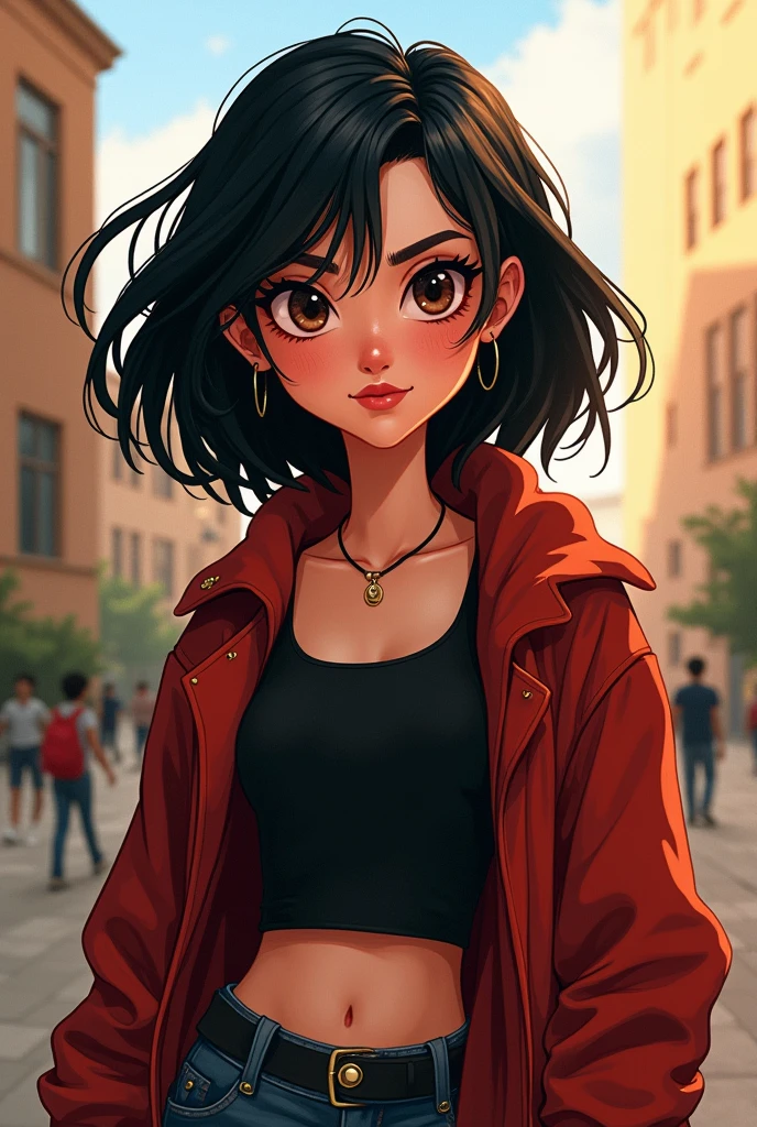 Kayla Cooper (18 ans)
Classe : Université
Apparence : Peau blanche, cheveux noirs, yeux marron.
Personnalité : Excessive, colérique, avec une tendance à s'habiller en noir et des vêtements larges. Version pixar 2d