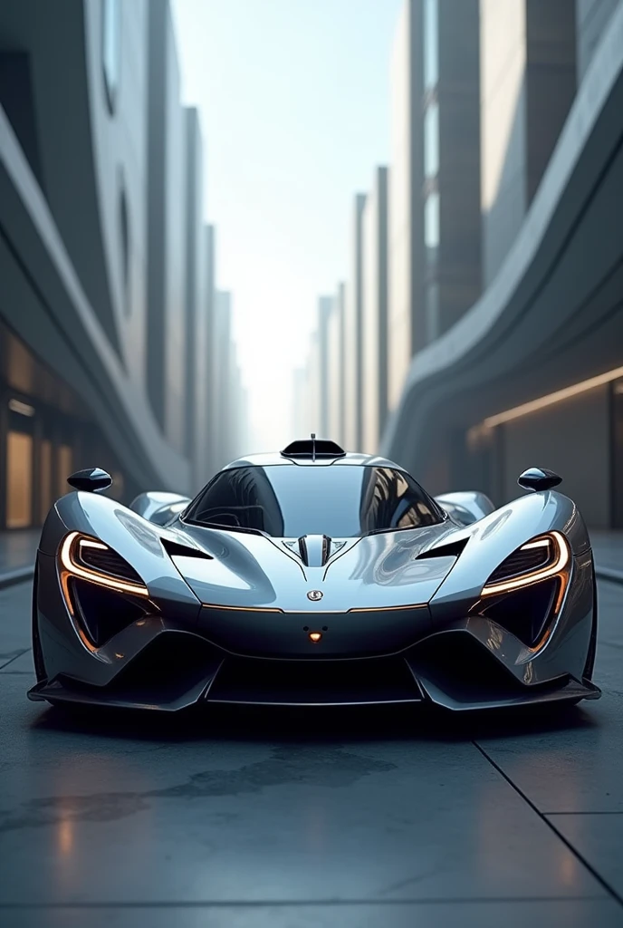 Cool crazy supercar with unique headlights hd gorgeous looks buildings behind high-tech