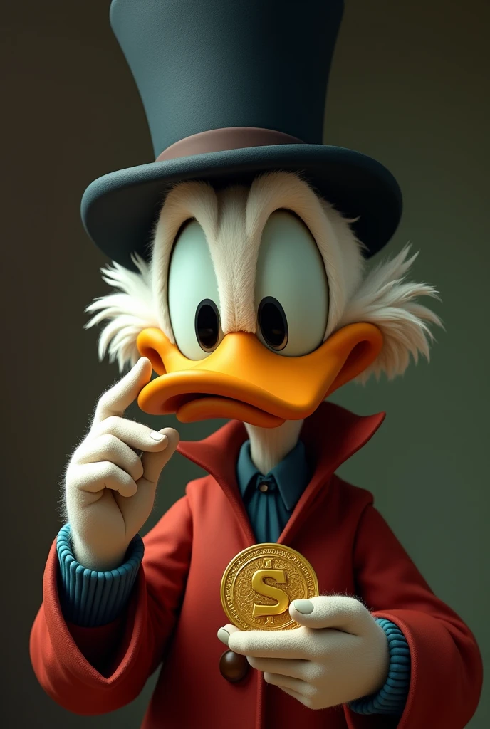 Uncle Scrooge with a coin in his hand