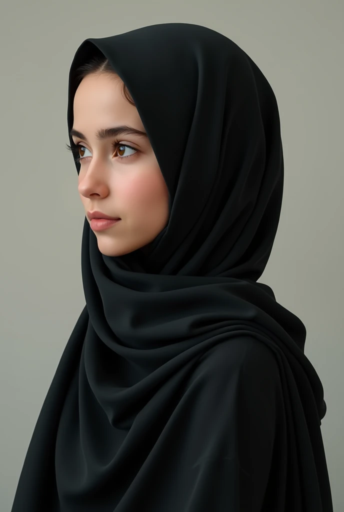Dusky muslim girl round face having complete hijab side pose face naqab