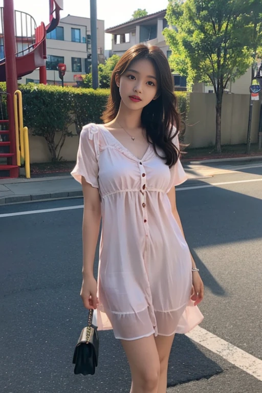 1 Girl,playground,Soft Light,Chinese Beauty,Tight Fit,Silk Nightdress,