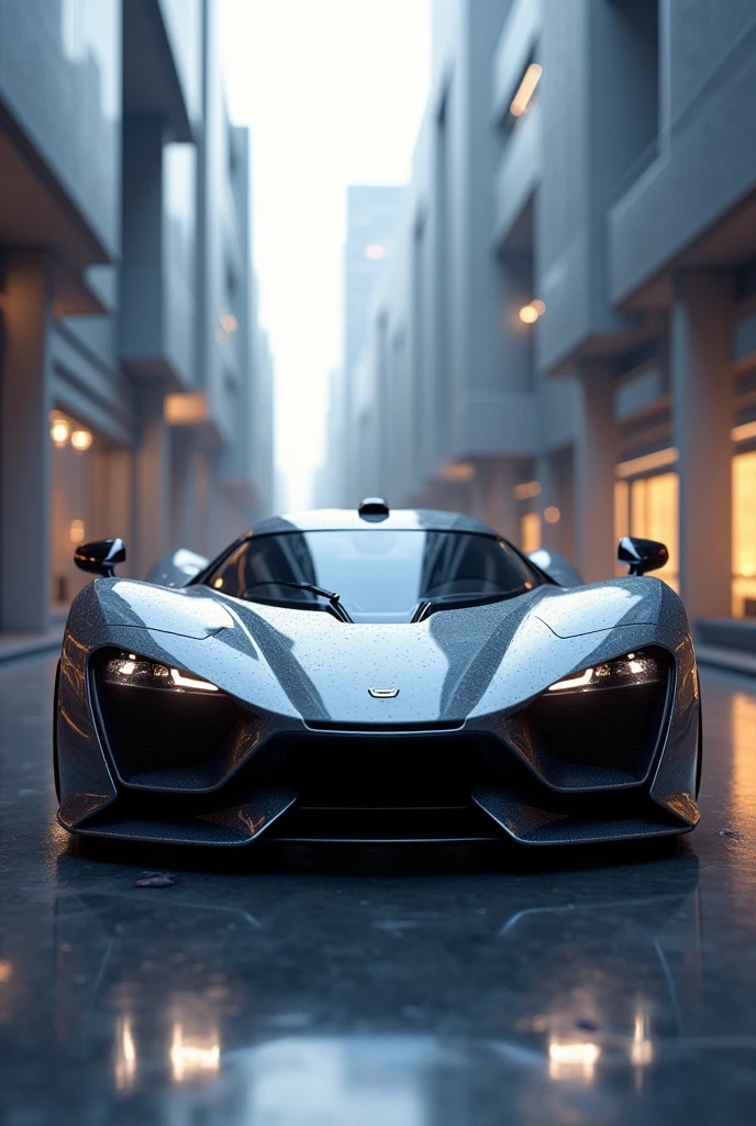 Cool crazy supercar with unique headlights hd gorgeous looks buildings behind high-tech