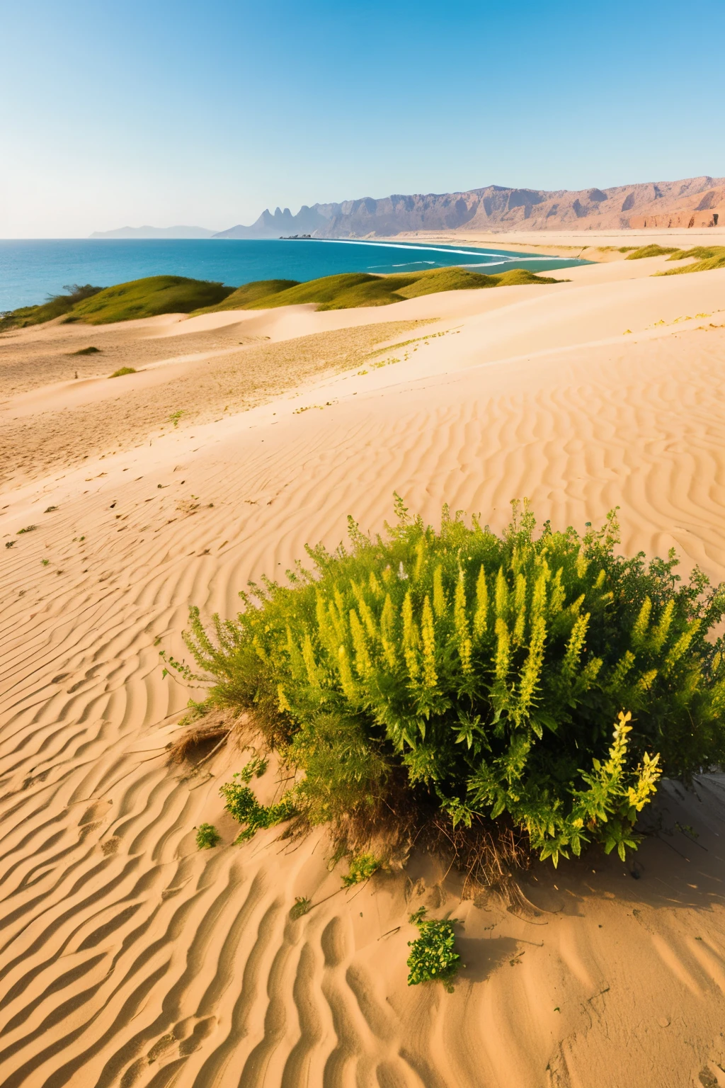 In thebetween the sands you can see the leaves of the mint plant and it has beautiful open yellow flowers that resemble orchids, tulips and small red and white cherry blossoms with morning dew on them and dew from the rain that stopped falling and you feel the ground is a little Mint plant with beautiful red and white flowers resembling orchids and purple, red, yellow, blue and green lupines with small morning dew on them next to the eastern coast in the Sinai desert on the sea from the rain and in