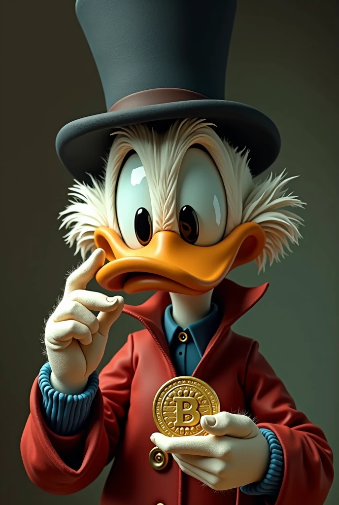 Uncle Scrooge with a coin in his hand