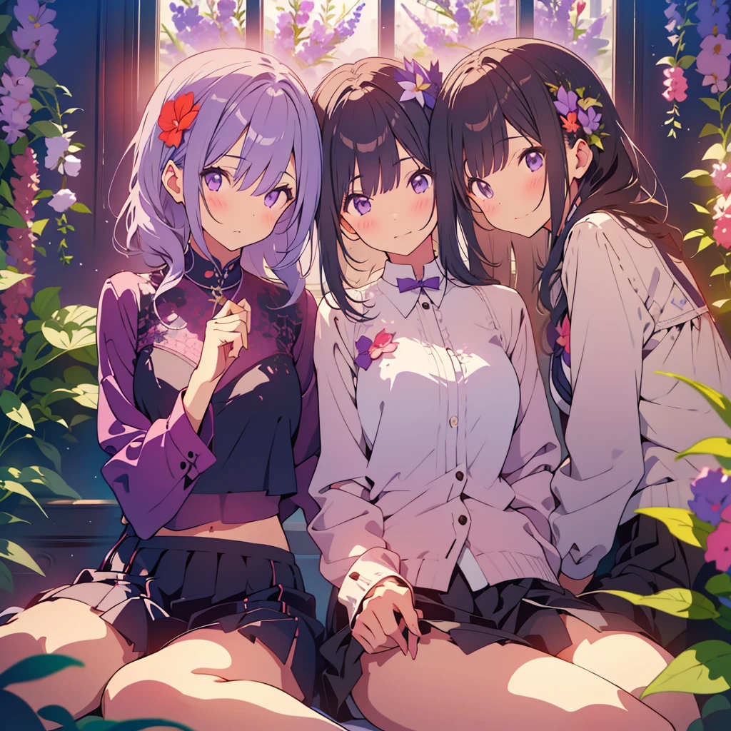 Purple salvia flowers、Two girls、A good friend