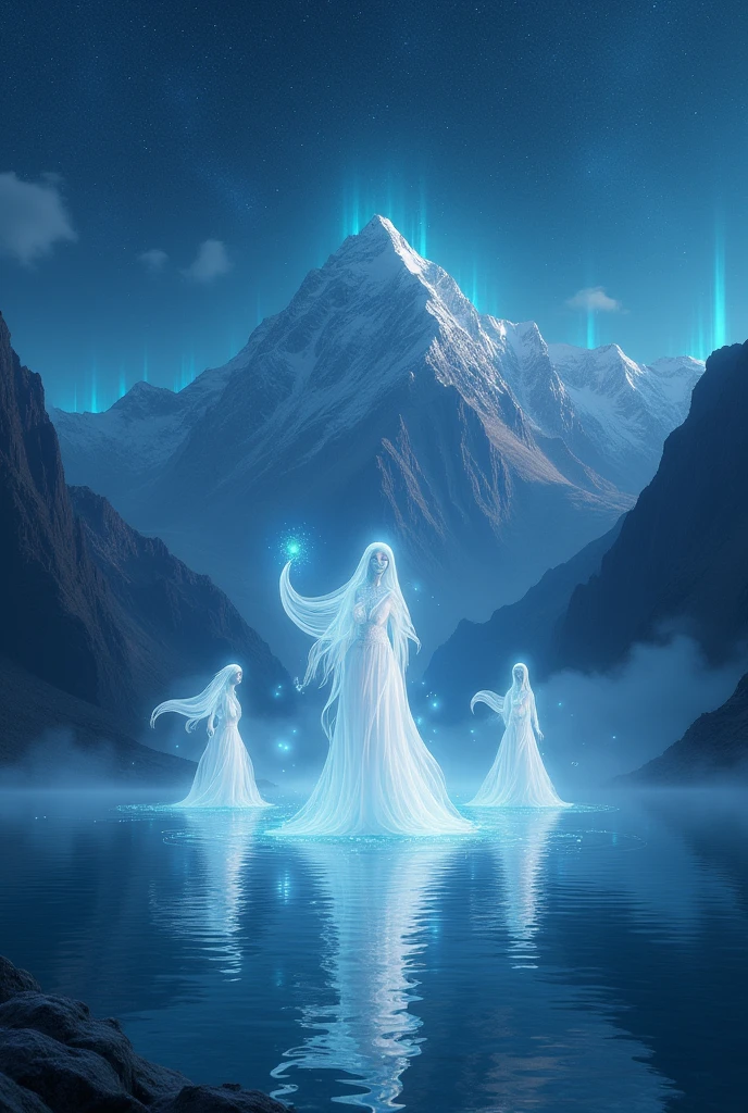 Souls in a magical lagoon in the Andes mountains at night