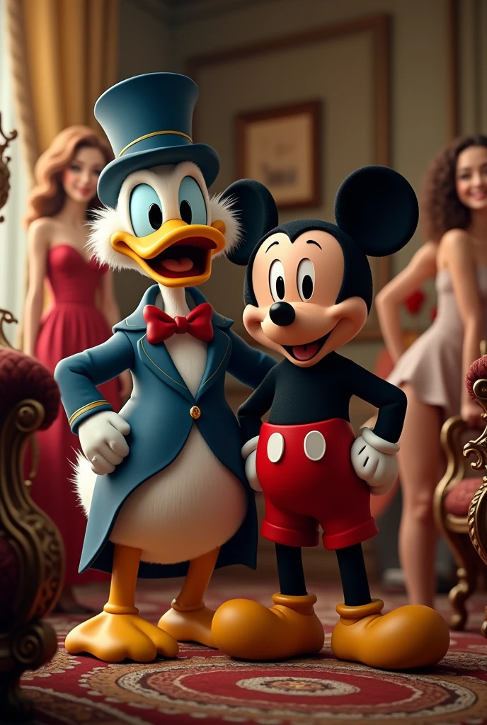 Scrooge mc duck y Mickey mouse con chicas foto real