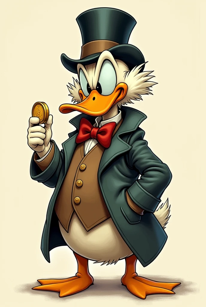 Uncle Scrooge with a coin in his hand full body