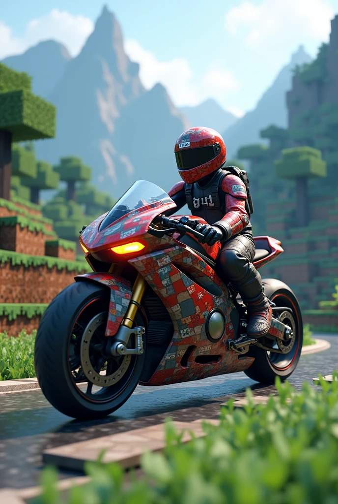 Sports bike with Minecraft design
