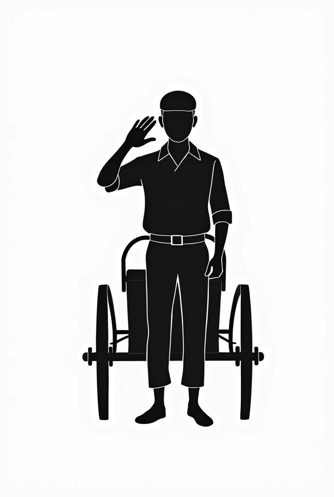 rickshaw puller drawing giving salute black logo style