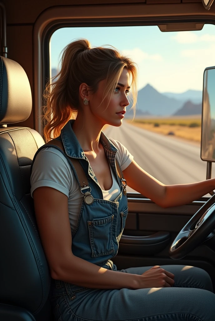 Woman trucker road travels