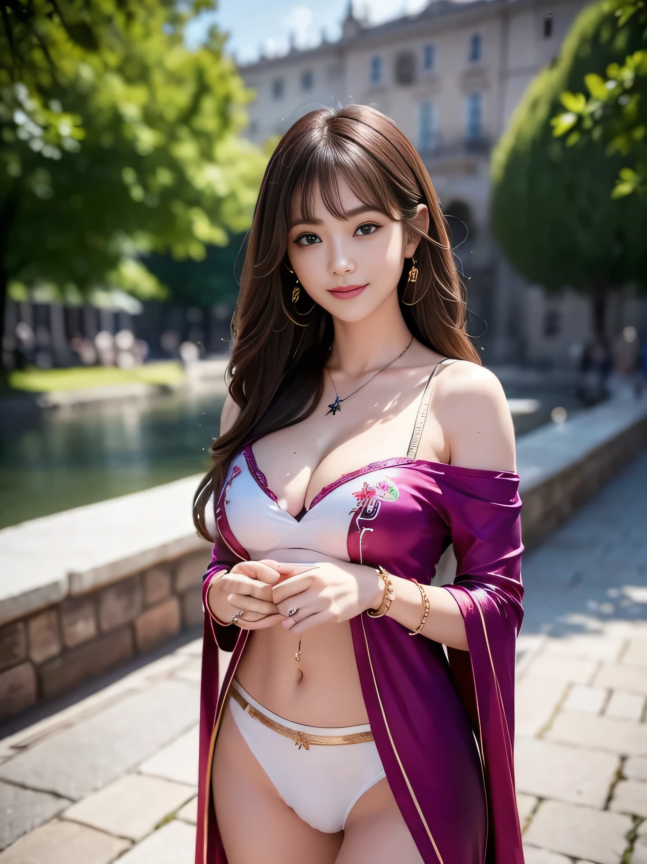 8k、(Highest quality), (High resolution), Attention to detail, (Precision Details, 超High resolution:1.2),Highly detailed CG Unity wallpaper, 、High Contrast, ((Always draw hands and fingers correctly, Correct any mistakes)), Beautiful alone、Dress beautiful women with perfect bodies in beautiful clothes, Made from available materials ( (silk), ((canvas, Nylon)), (latex race), leather, steel, (jewelry:1.5), bracelet, during, Earrings ), ((Use all techniques, Any style, Whatever you wear, sew, ((embroidery)),Eye colorを選ぶ, hair and hairstyle)), ((Choose the right background for your amazing work)), (Random Style, Random Outfit:1.2,Automatic Selection:1.2)、 ((Eye color, Eye color that matches your hair color:1.2、double eyelid,Random hair color:1.2, Even the hairstyle, compensate )), ( Armor and delicate materials)), ((( the entire palette of colors and shadows))), (masterpiece: 1.3 ), (Realistic: 1.37), (Realistic:1.5), Depth of written boundary, Fujicolor,Wear off-the-shoulder tops, Full Body Lesbian, She strikes a pose、((Glamour、Large Bust:1.2、Cleavage)), Calm colors,Slim waist、 Long legs, ((((Fantasy Style)))), ((Random bright colored clothing:1.2)), (Sports Style), ((Vibrant,Active,Liveliness)), ((Exposing your thighs)), ((Random facial expressions)), (race), (Sharp focus), (View your viewers), (Outdoor、On the river with a boat、A 16th century castle stands in the distance:1.4、She is standing on the cobblestone walkway leading from the old castle、Striking random poses for the camera:1.2、(With a little smile:1.4)、beautiful Captivating beauty:1.2、