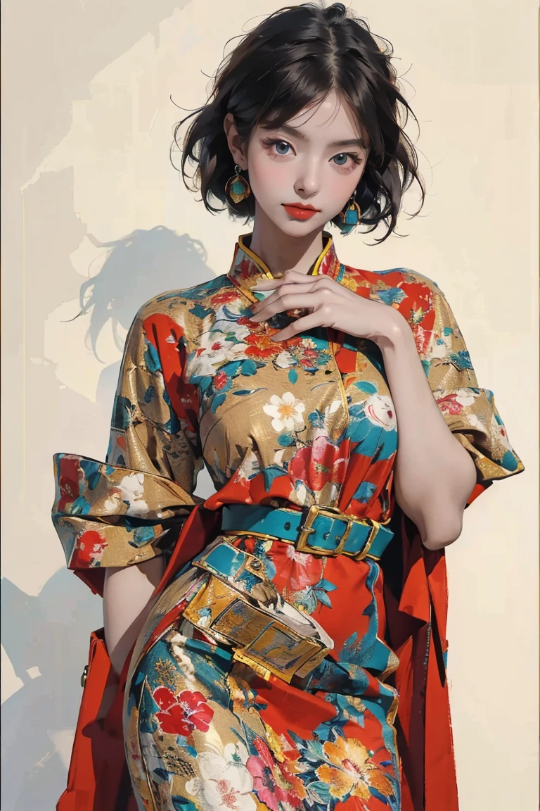 (Ultra-detailed, photorealistic, best quality, 4k, 8k, highres, masterpiece:1.3), (Vogue magazine cover), (Vogue Style Cover), close-up of 1 female, age 18, Japanese, tan skin, perfect body shape, super sexy appearance, busty physique, long legs, confident and sensual expression, wearing an Art Deco Aodai - Vietnamese traditional clothes, iconic Art Deco print, intricate detail, detailed hands, ultra finely detailed fingers, standing confidently, upper body showcase, no logos on background, vibrant color scheme for thumbnail, minimalist background to enhance focus on the model, bold and daring persona.
