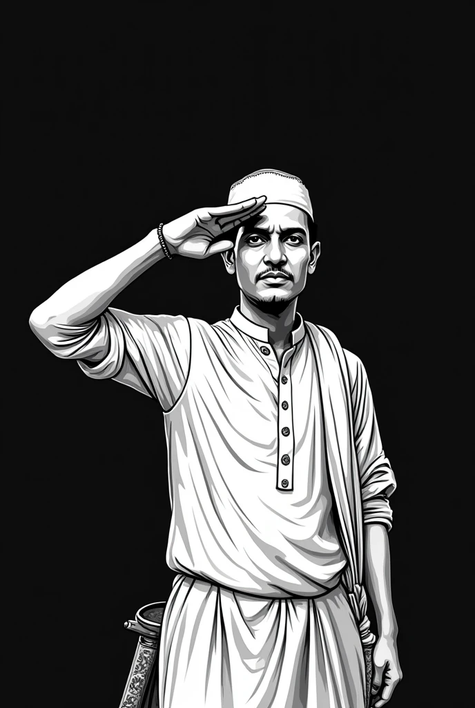 Bangladeshi rickshaw puller drawing giving salute black logo style  