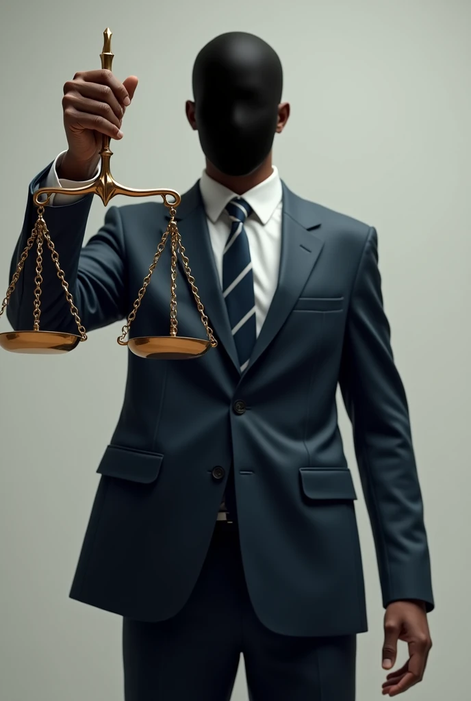 Character in suit and tie holding scales of justice without a face