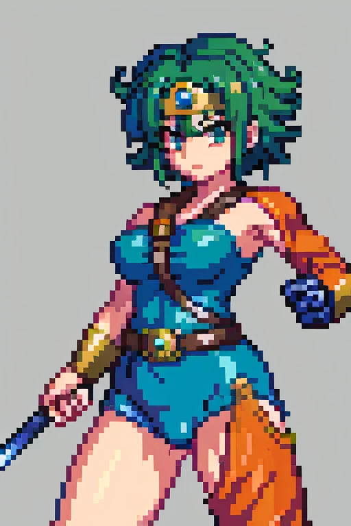 （（（ＳＦＷ、sound、Highest quality、Top notch work、Normal body、8k、Detailed face、Ultra-precision、Normal hand、のrefer、５refer、Highest）））、beautiful girl、Green Hair、yamato nadeshiko、Small breasts、Shortcuts、Blue leotard、Muscular、Black paleo skirt、Red Cape、Circlet、Bastard sword、sword of the sky、Dragon Quest、Female Heroes、 Fight、Fight準備完了、Sweep with a sword、Gigadein、((Perfectly executed:Description of the whole body,Standing posture,Draw the details well、There is no anatomical problem))