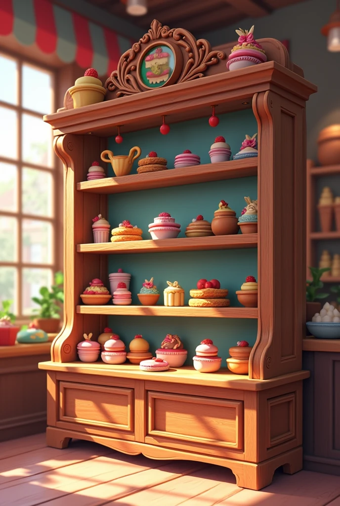 Background of an animated shelf with several empty shelves for selling sweets