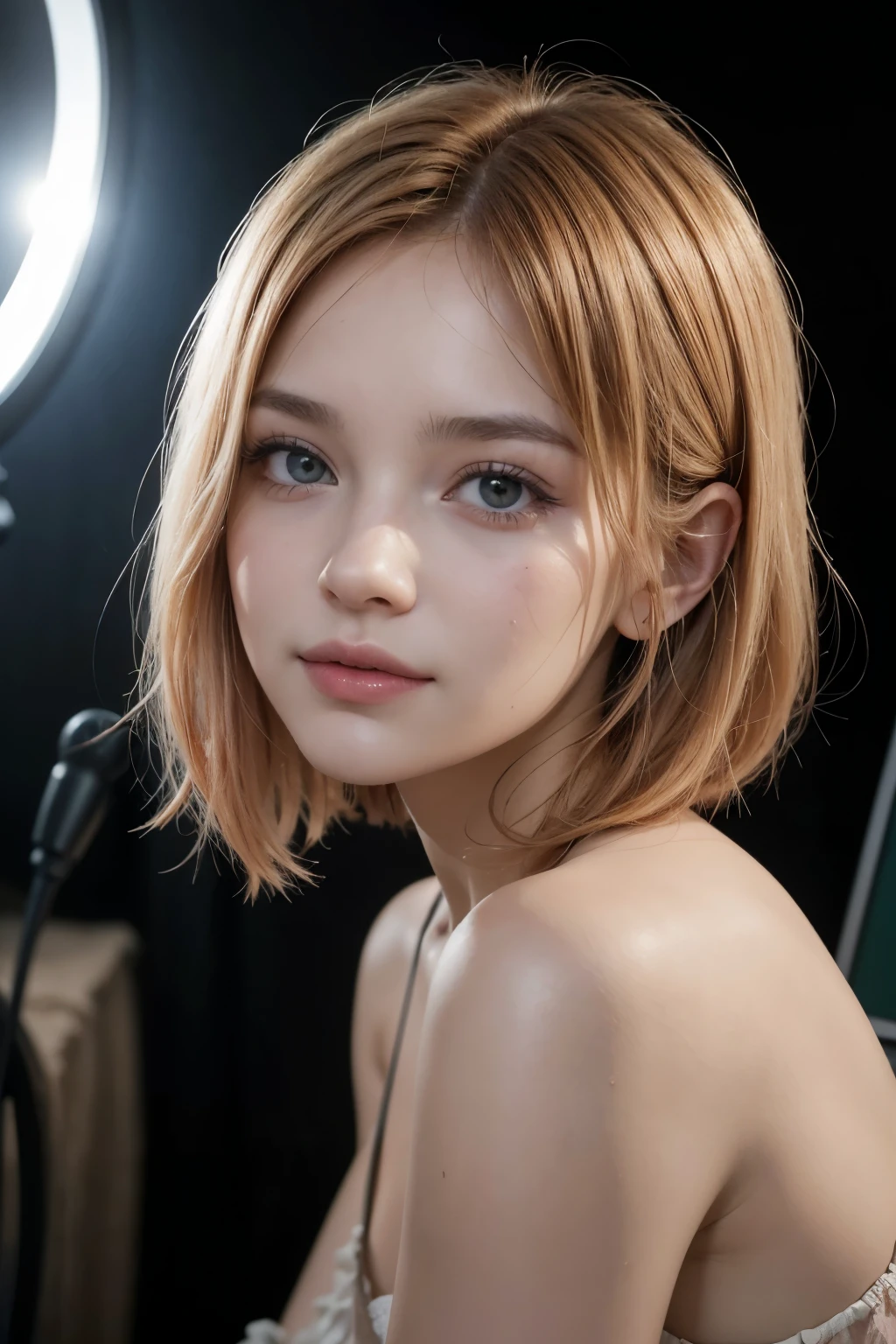 une femme aux cheveux rouge bouclés sourit à la caméra, un portrait de personnage par Briana Mora, gagnant du concours pexels, école américaine de barbizon, Portrait en studio, photographie en studio, Banque de Photo