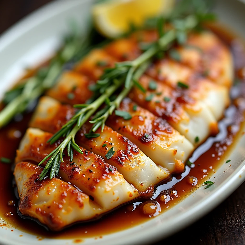 Grilled flatfish marinated in mirin