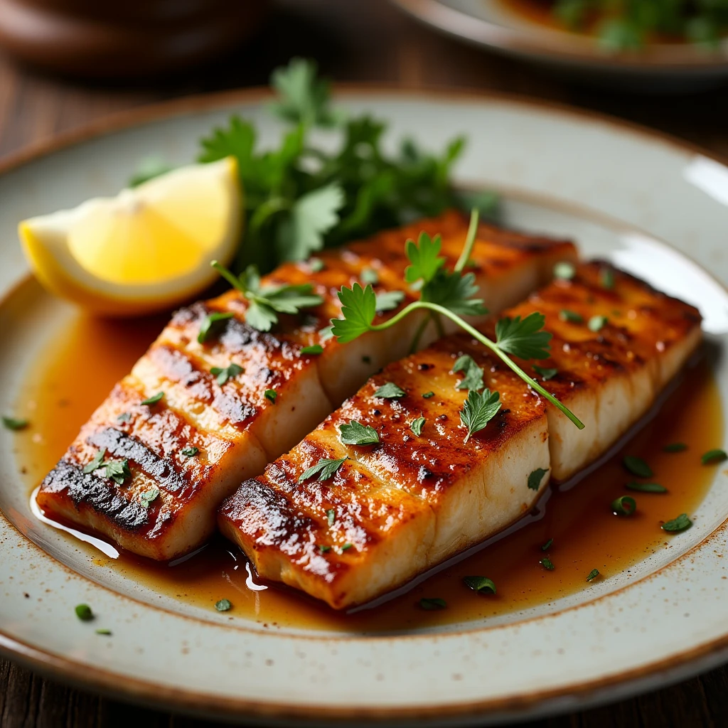 Grilled flatfish marinated in mirin
