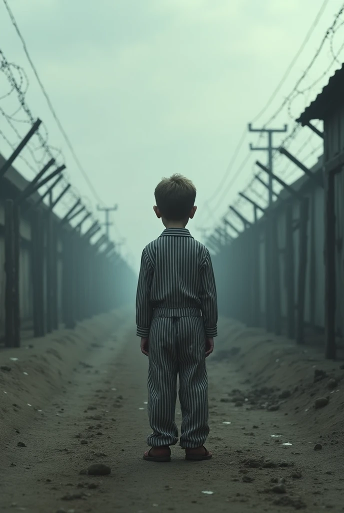 Make me a picture about how clothes become problematic for the boy in the striped pajamas