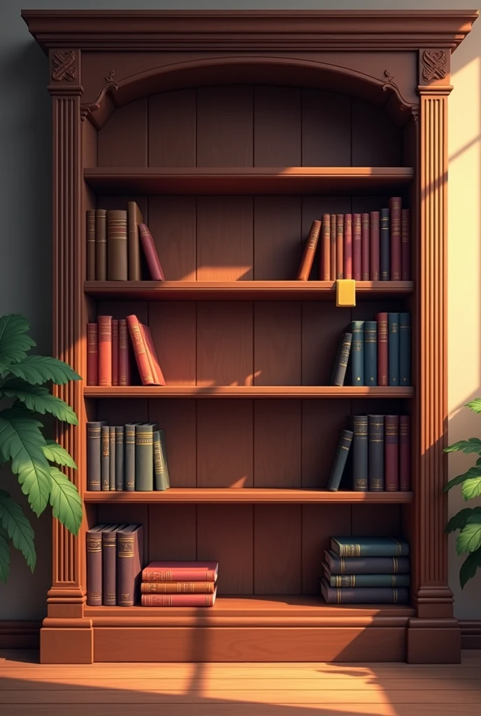 Animated bookshelf background front view with several empty shelves