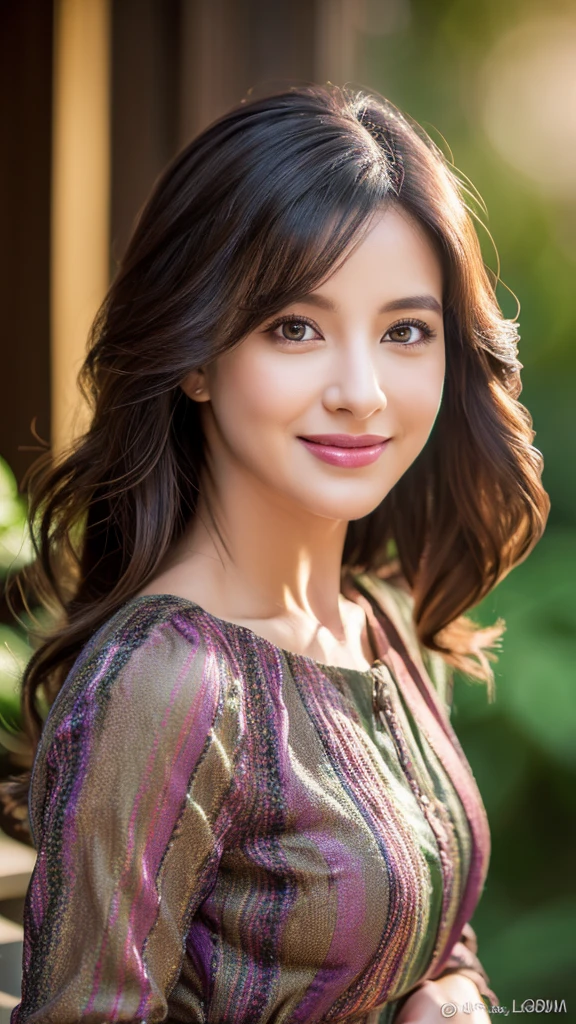 (realistic,photorealistic,photo-realistic:1.37),highly detailed, aubergine layered frock,gorgeous women,beautiful detailed eyes,beautiful detailed lips,beautiful smile,realism style,dynamic pose,full body,8k quality,depth field,wavy long black coloured hair,professional portrait lighting,vivid colors,ultra-sharp focus,soft natural lighting,sophisticated expression,breathtaking composition,subtle background,highres