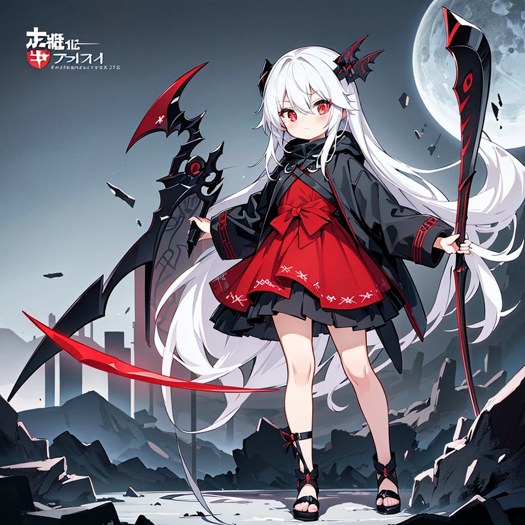 The cover image of the manga, Gray Grim Reaper Scythe, features a cute girl with waist-length white hair and ruby red eyes, standing in a beautiful pose holding a scythe The sickle has a single black handle.