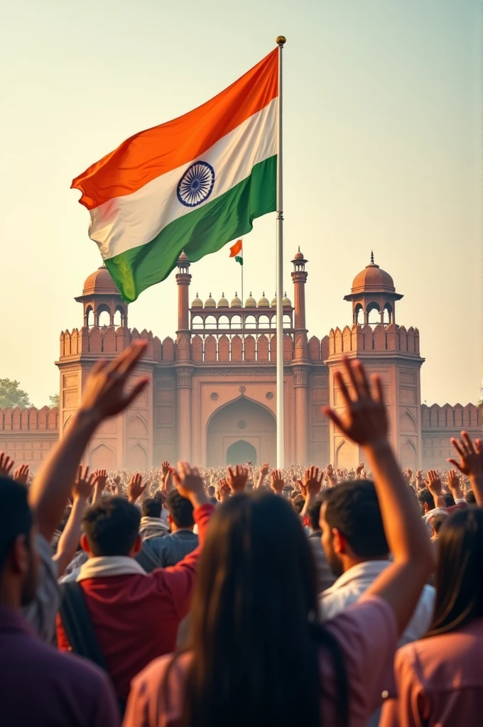 Everyone was saluting the flag of India on the top of Red fort