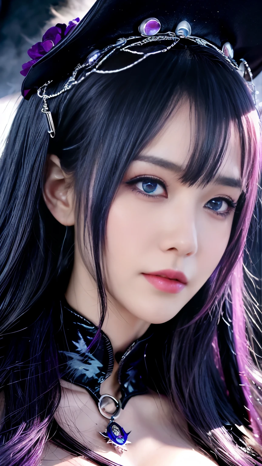 (Highest quality detail)、Realistic、8k Ultra HD、High resolution、(One Woman),(Fatal Beauty,attractive) ,(Mysterious charm:1.1),(Big Breasts、Attractive silhouette),Ultra-detailed、High quality textures、Intricate details、Highly detailed CG、High quality shadows、Beautiful and delicate face、Beautiful and delicate eyes、Written boundary depth、Ray Tracing、20th Generation、Cute K-Pop Girls、(The Face of Ulzan in Korea)、Thin face、(URZAN-6500-v1.1:0.6)、PurerosFace_v1、Glowing Eyes、Perfect body、 Viewer Display、(Highest quality detail:1.2)、8k Ultra HD、Close-up of a woman, Realistic rendering, attractive, Real Girls, Gurwitz, role play, Realistic 3D style, 8K Portrait Rendering,(truth,truth:1.4),(Sparkling eyes girl:1.2)、cheek、Glossy Lips、Best image quality, 8k Ultra HD Full Color RAW Photos, Fujifilm(Medium format), hasselblad, Carl Zeiss, Incredible dynamic range photography(utility_art:Smooth-768:1.1),High resolution, High pixel count, Clear details, Clear images, Natural color reproduction, Noise Reduction, High fidelity, quality, Software Improvements, Upscaling, Optimized Algorithms, Professional-level retouching, 強力なスーパーevil femaleがクローズアップでポーズをとる, Black Goddess 、(Expose your shoulders), Flowing purple hair, View your audience, Highly detailed face, Blue smoke swirling around her, Love evil things, Captivating blue eyes, Dark fantasy, Esoteric arachnids lady, Spider Queen, Esoteric arachnids, Combat Stance, Sharp fangs, nature, ((Complex metallic colors in the foreground)), (( Fluid Mechanics, The most beautiful smooth scale face makeup, Smirking expression)) 、Dark blood, Onyxia、Beautiful young witch, purple hair, dark purple lips, evil, evil female, smile, Black Prom Dress, She is coming to you, Bright Blue Eyes, Surrounded by swirling pink smoke, Blood Chain, Behemoth Bones, Snake-like tentacles, Cruel Teeth, Expressions of madness, Oppressive Dungeon、 Grotesque shadows dance, The creature whispers, Stifling atmosphere, Vision problems, Visible Madness. Blade, A flash of evil intent shines, reflect (Light) Beyond the Darkness,