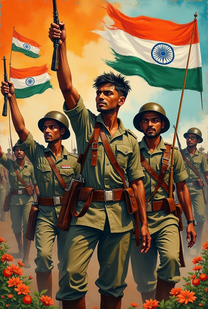 Indian 78 independent  soldiers fighting  india's achievements freedoms fighters collage  making  with  indian things