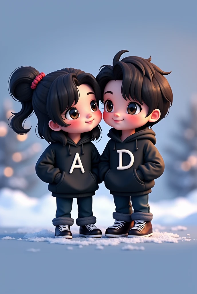 Initials on the sweater of the woman A and the man D