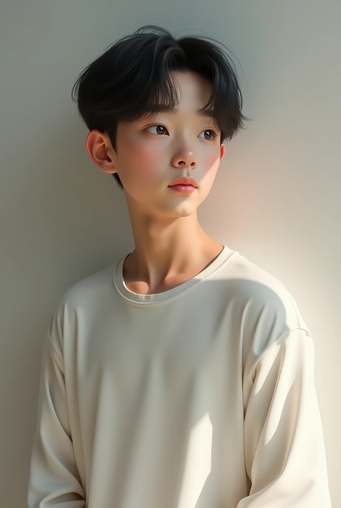 Chinese boy, Handsome face, Long-sleeved white T-shirt