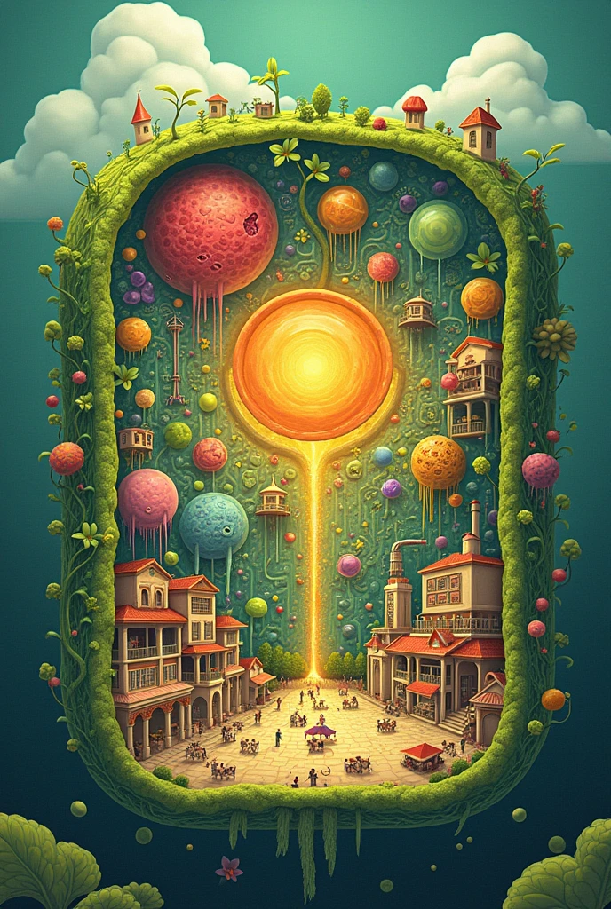 make a plant cell with its every part represented by a places in community the is like their uses and functions
