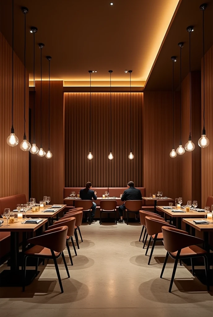 Minimalist VIP restaurant with some people sitting inside