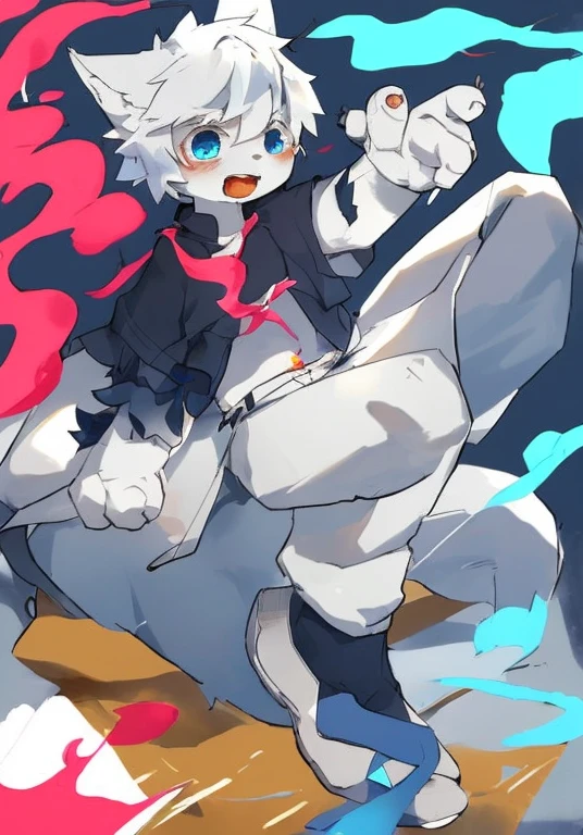White fur, canine, fox motif, girl, uniform, school 