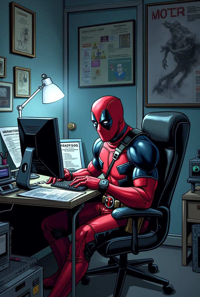 Deadpool selling streaming accounts like Netflix, Disney, crunchyroll, YouTube premium, being on a computer 
