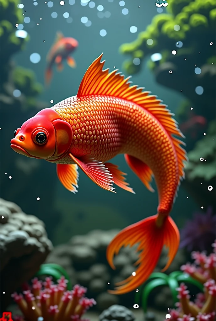 louhan fish super red dragon swimming fast at aquarium