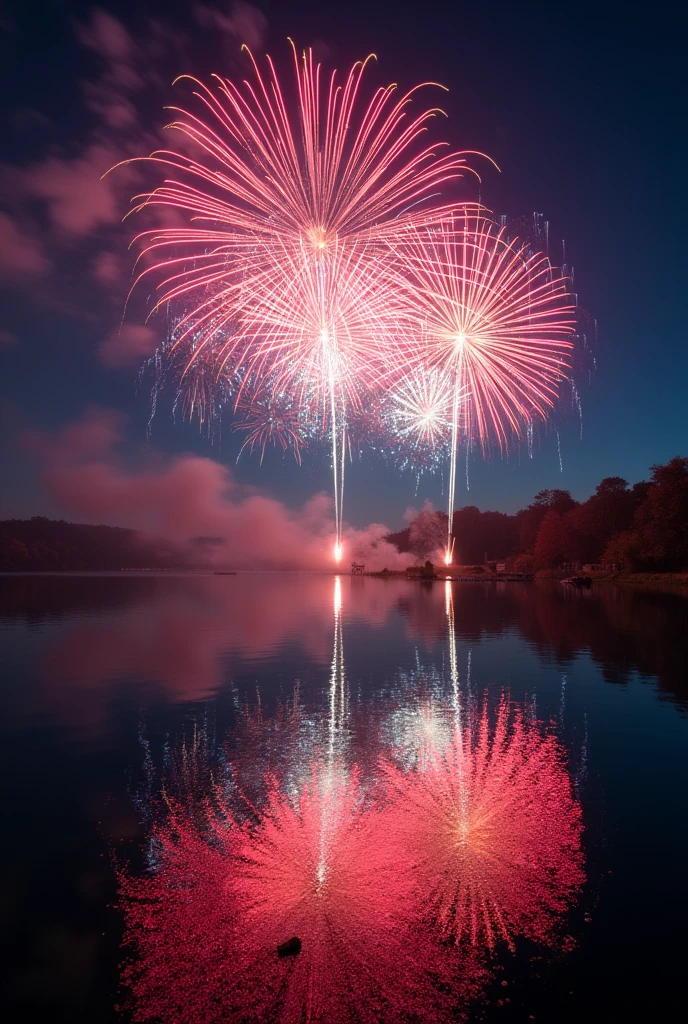 firework lake photograph 水面にfireworkが写る