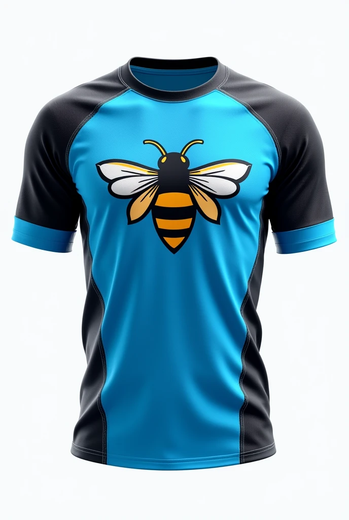 Create a gaming jersey colour combination of sky blue and black with bee logo inside