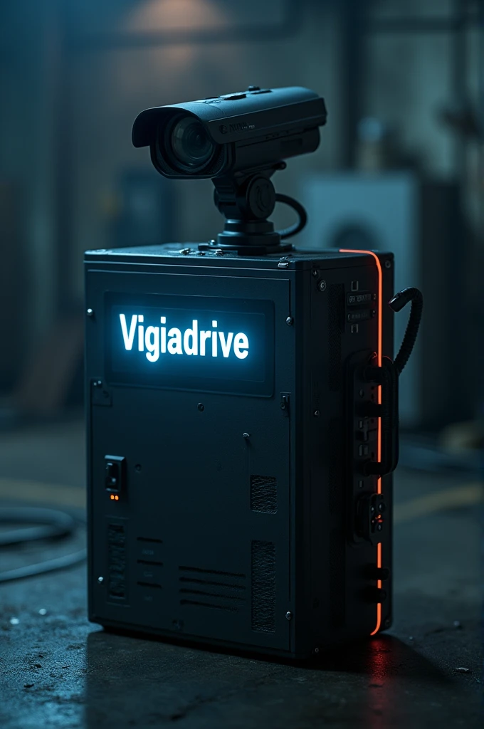 Create an image of a box labeled Vigiadrive, This box contains a surveillance camera and other masteries for it.