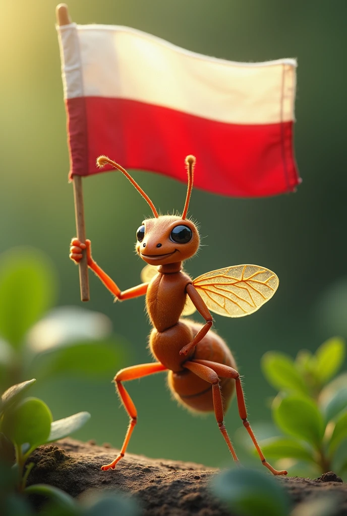 an sweet ant holding a Polish flag