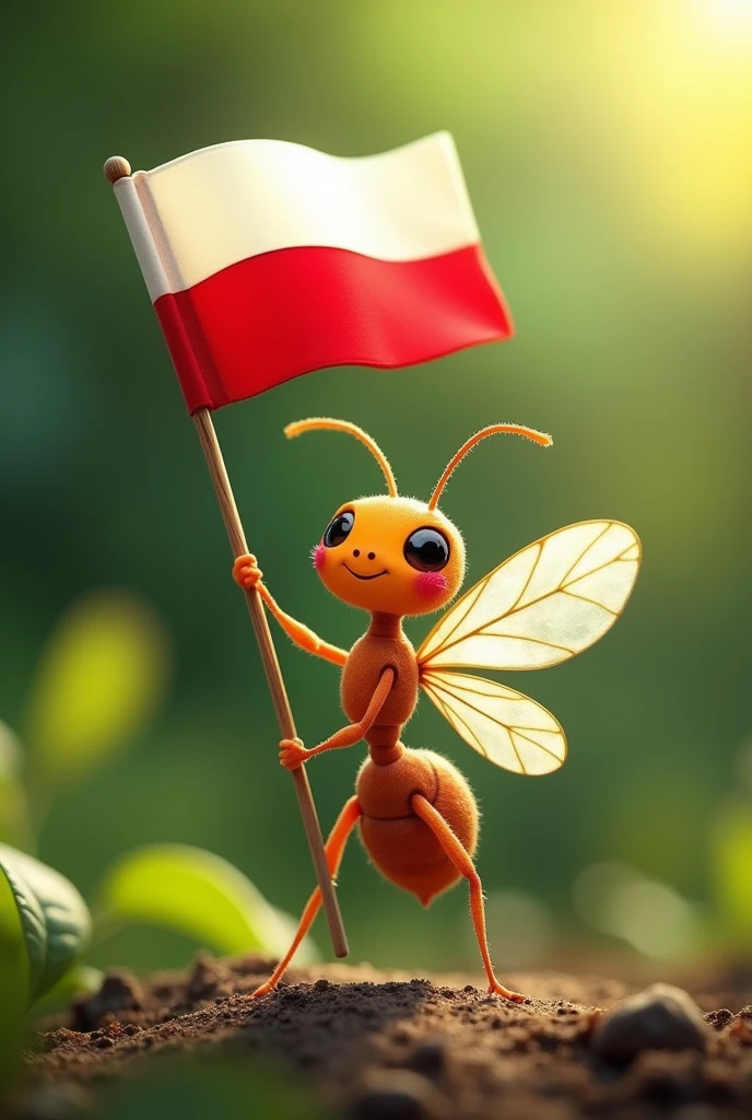 an sweet ant holding a Polish flag
