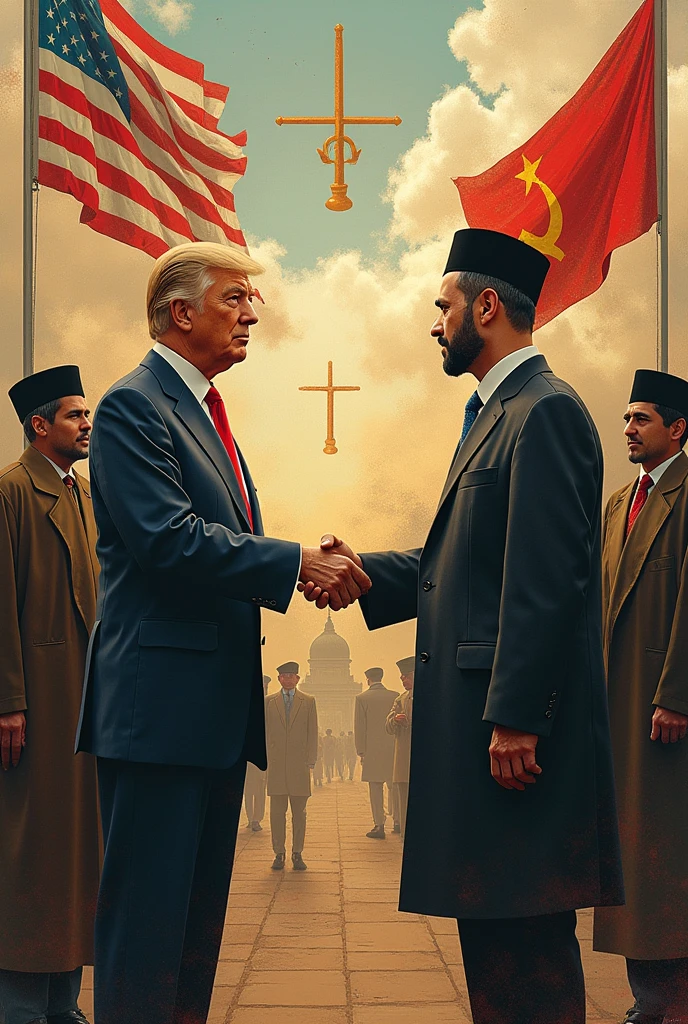 USA , Communist and Islam shaking hands 
