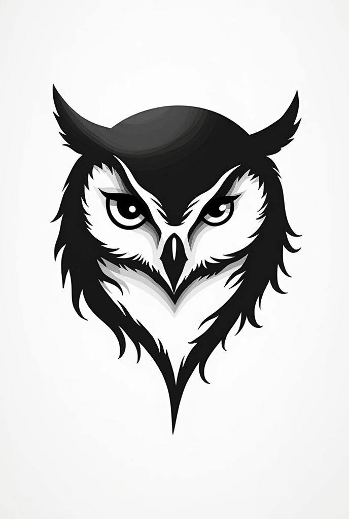 "Create a minimalist black and white tattoo design that combines the faces of an owl and a dolphin. The design should harmoniously blend these two animals, symbolizing the bond between two brothers, while maintaining clean lines and simplicity to highlight their unique features and the connection between the siblings."
